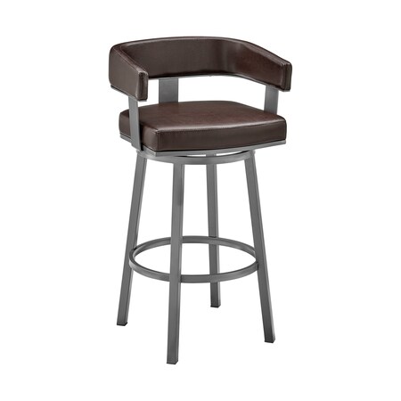Armen Living Cohen 30" Bar Height Swivel Bar Stool in Java Silver Finish and Chocolate Faux Leather 721535761951